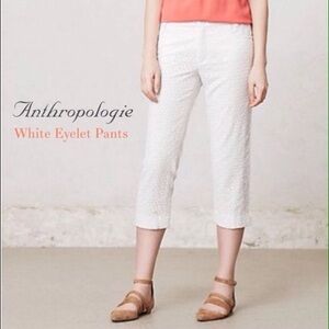 Anthropologie White Eyelet Cropped Pants